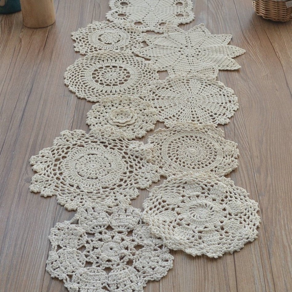 Lot 10 Hand Crochet Doilies French Country Table Runners