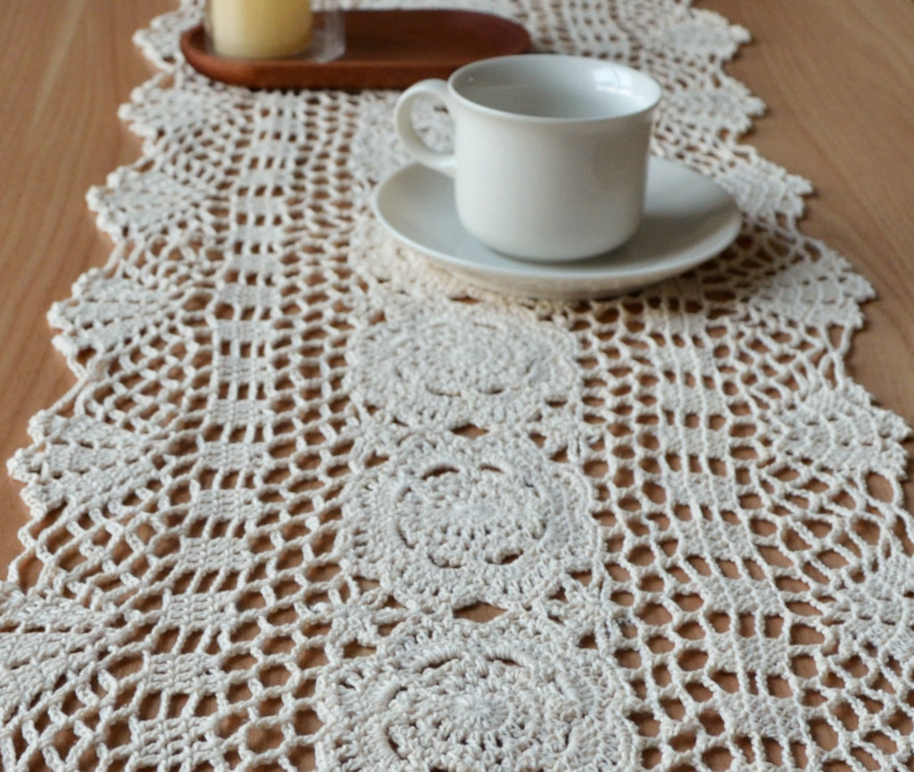thumbnail image 2 of Vintage Hand Crochet Table Runner Dresser Scarf - Rectangle Lace Doily, Wedding Decor 2 of 6
