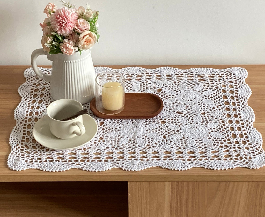 Hand Crochet Lace Table Runner Placemat Farmhouse Dresser Scarf